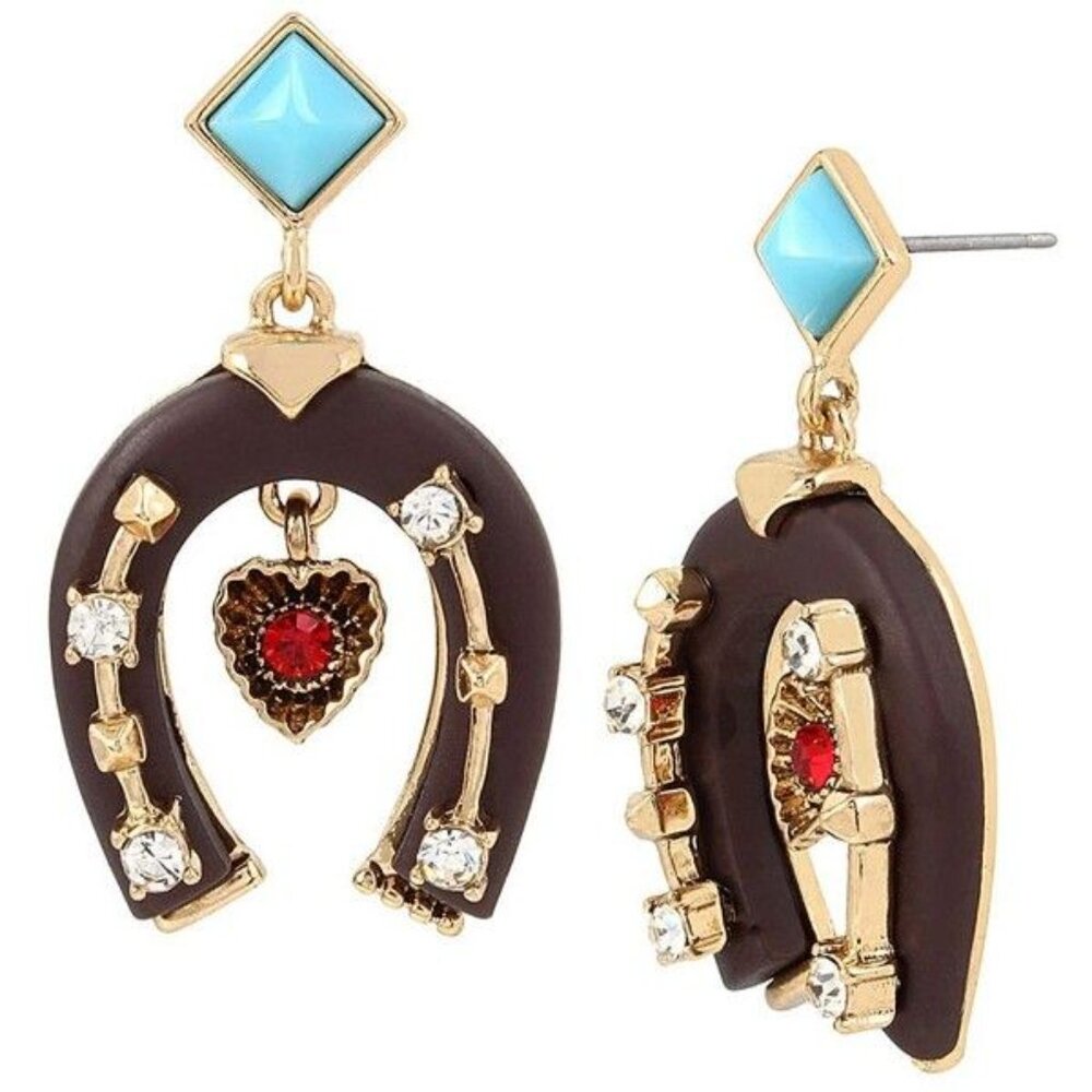Betsey Johnson Lucky Charms HHorseshoe Bling earrings NWOT